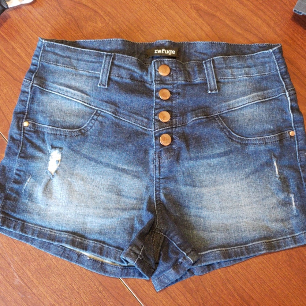 High waisted semi stretch jean shorts
